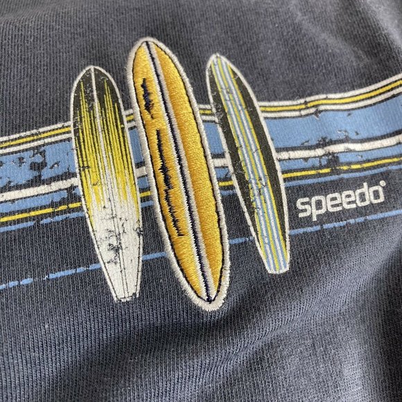 Speedo Surfer Surfboards T Shirt Embroidered Double Sided Blue XXL Beach Cotton - Picture 3 of 9